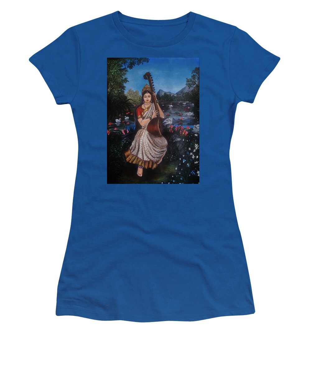 Saraswati Women's T-Shirt featuring the painting Divinity by Tara Krishna