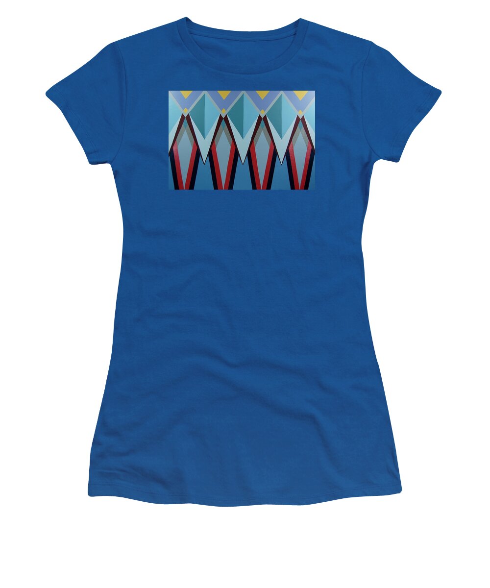 Geometric Art Women's T-Shirt featuring the painting Shades of Blue by Charla Van Vlack