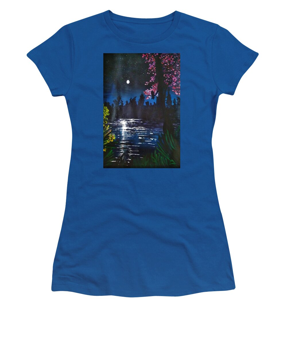 Moon Women's T-Shirt featuring the painting Silent moonlit night by Tara Krishna