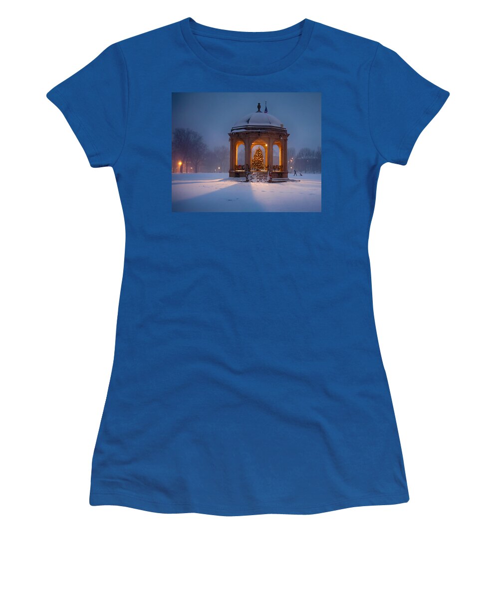 Salem Women's T-Shirt featuring the photograph Snowy night on the Salem Common by Jeff Folger