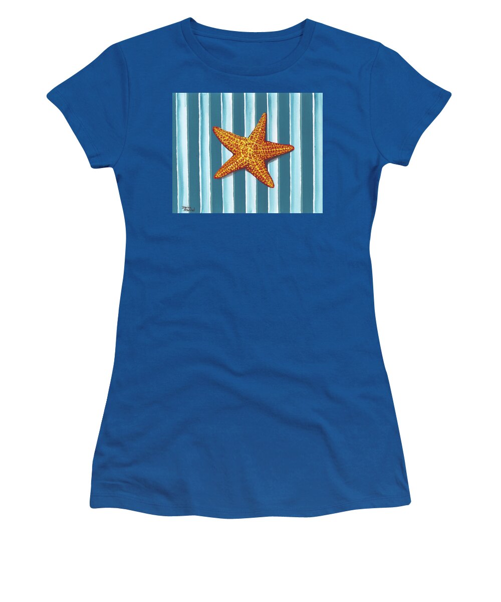 Animal Women's T-Shirt featuring the painting Starfish On Stripes by Darice Machel McGuire