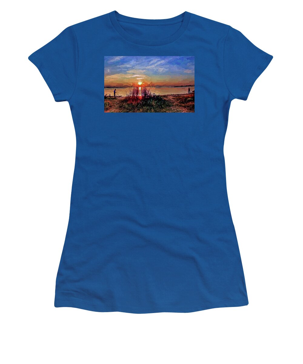 Fisherman Women's T-Shirt featuring the photograph Sunset Fishermen by Jerry Gammon