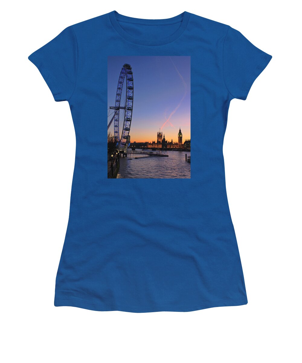 London Eye Women's T-Shirt featuring the photograph Sunset on river Thames by Jasna Buncic