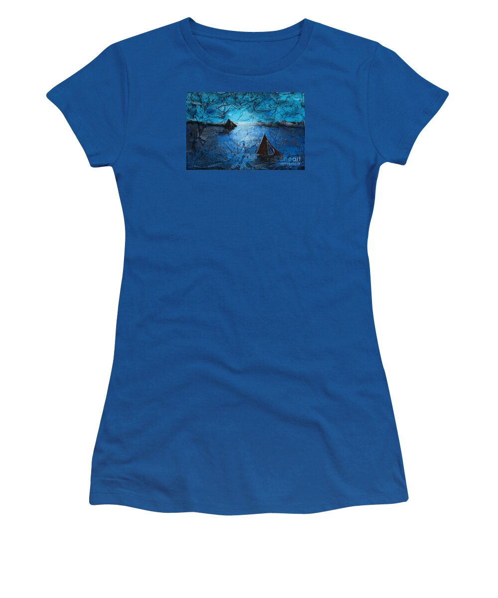 Seascape Women's T-Shirt featuring the painting Sunset With Galway Hookers by Alys Caviness-Gober