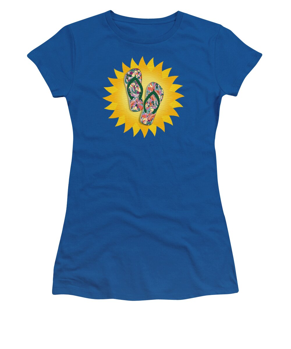  Women's T-Shirt featuring the mixed media Sunshine and Colorful Abstract Flip-Flops by Gravityx9 Designs