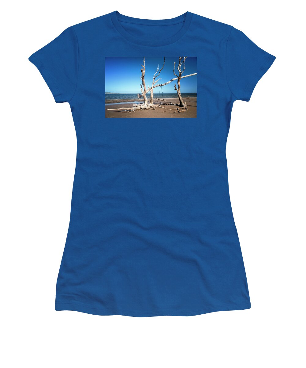 Crystal Yingling Women's T-Shirt featuring the photograph Swingin' at low Tide by Ghostwinds Photography