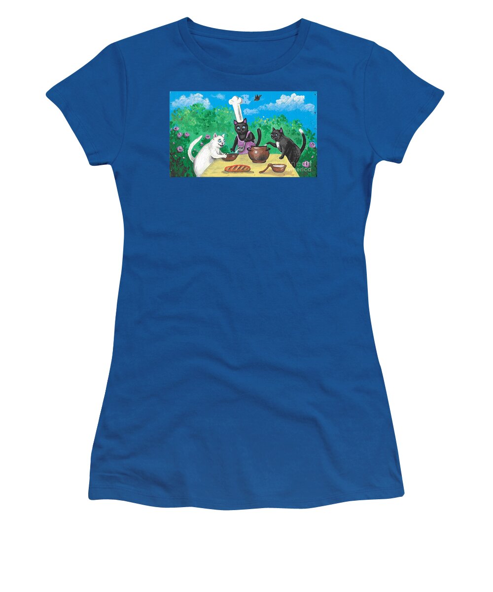 Print Women's T-Shirt featuring the painting Tasties Outside by Margaryta Yermolayeva