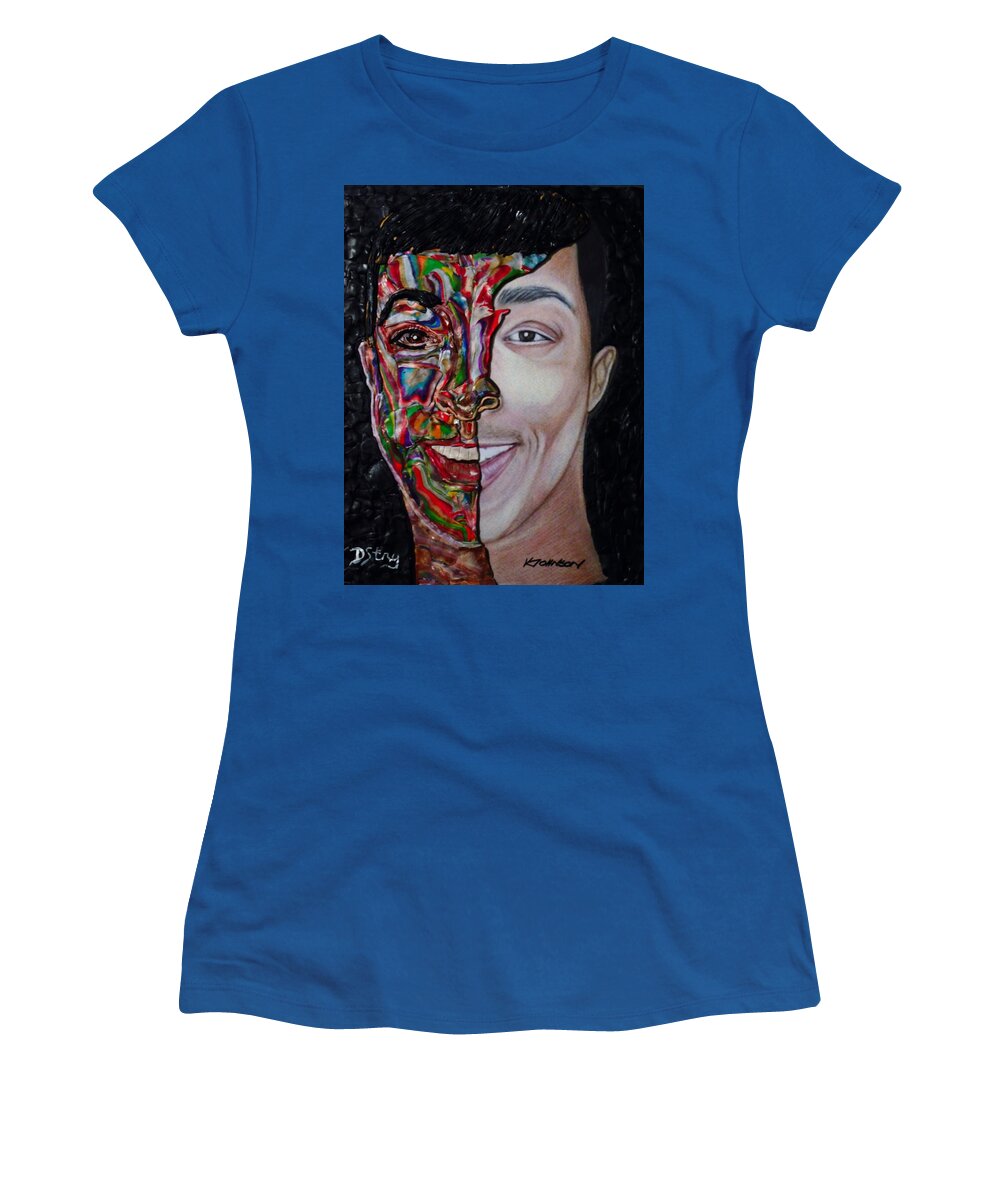 Portrait Women's T-Shirt featuring the mixed media The Artist Within by Deborah Stanley