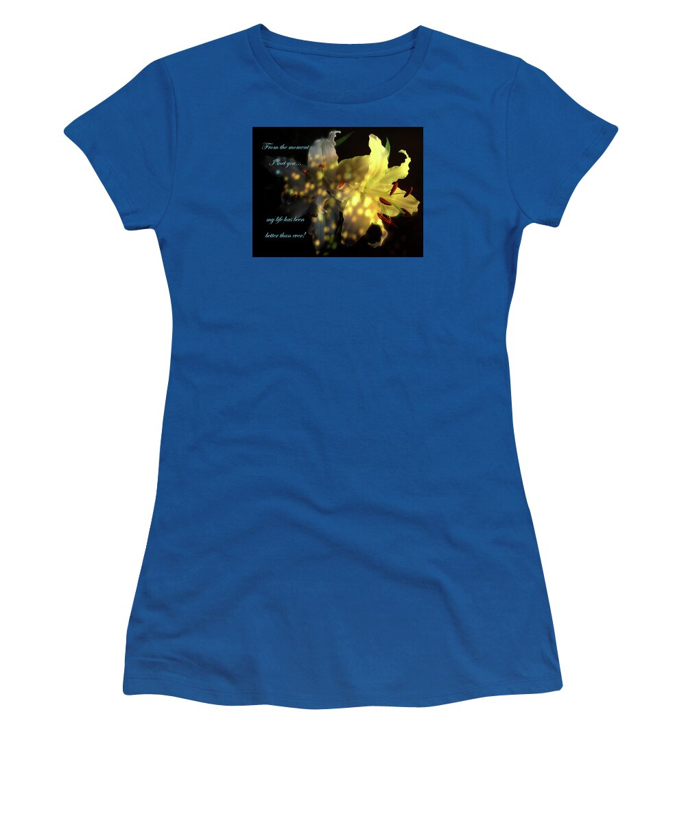 Inspirational Women's T-Shirt featuring the mixed media The Moment I Met You by Johanna Hurmerinta