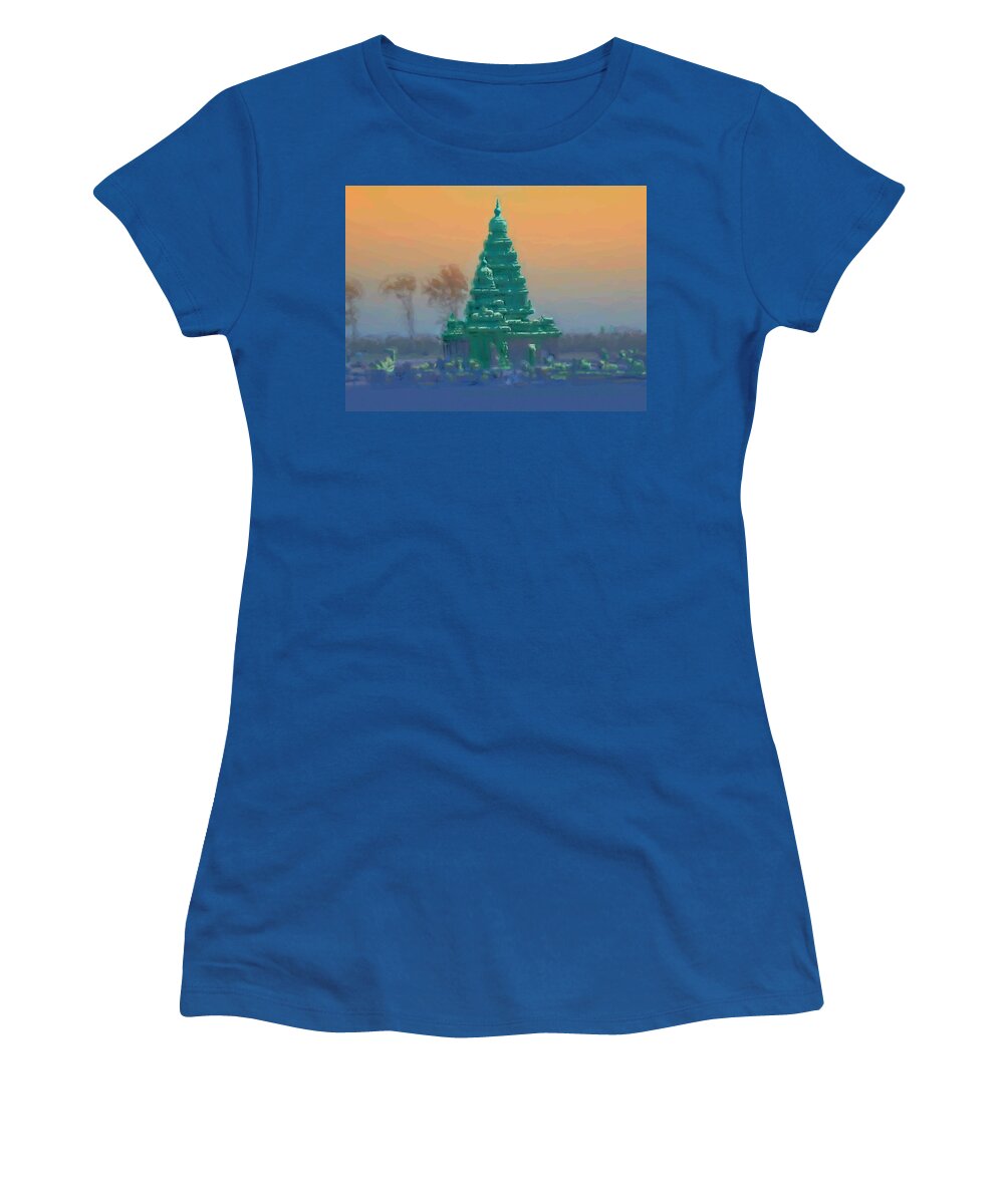 The Shore Temple Women's T-Shirt featuring the painting The Shore Temple by Usha Shantharam