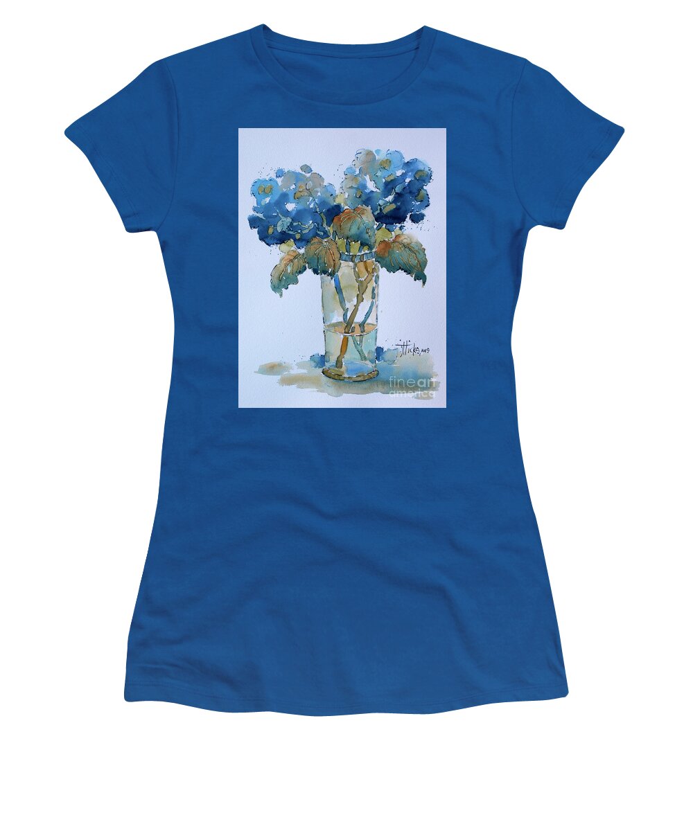 Flowers Women's T-Shirt featuring the painting Two Blue Hydrangea by Joyce Hicks