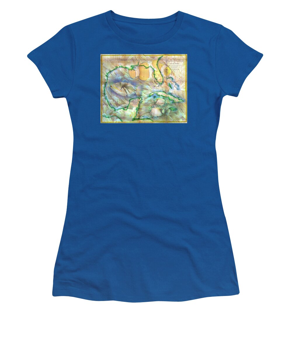 Boats Women's T-Shirt featuring the photograph Vintage Map of the Gulf of Mexico and the Florida Straits by Debra and Dave Vanderlaan