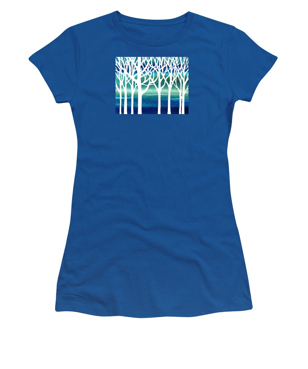 Teal Women's T-Shirt featuring the painting White And Teal Forest by Irina Sztukowski