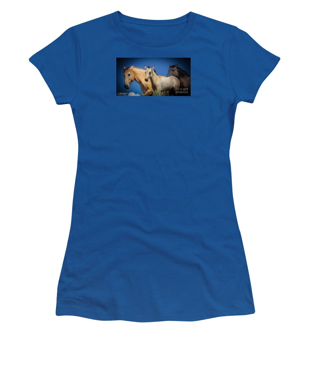 Horses Women's T-Shirt featuring the photograph Wild Horses on Blue Sky by Veronica Batterson