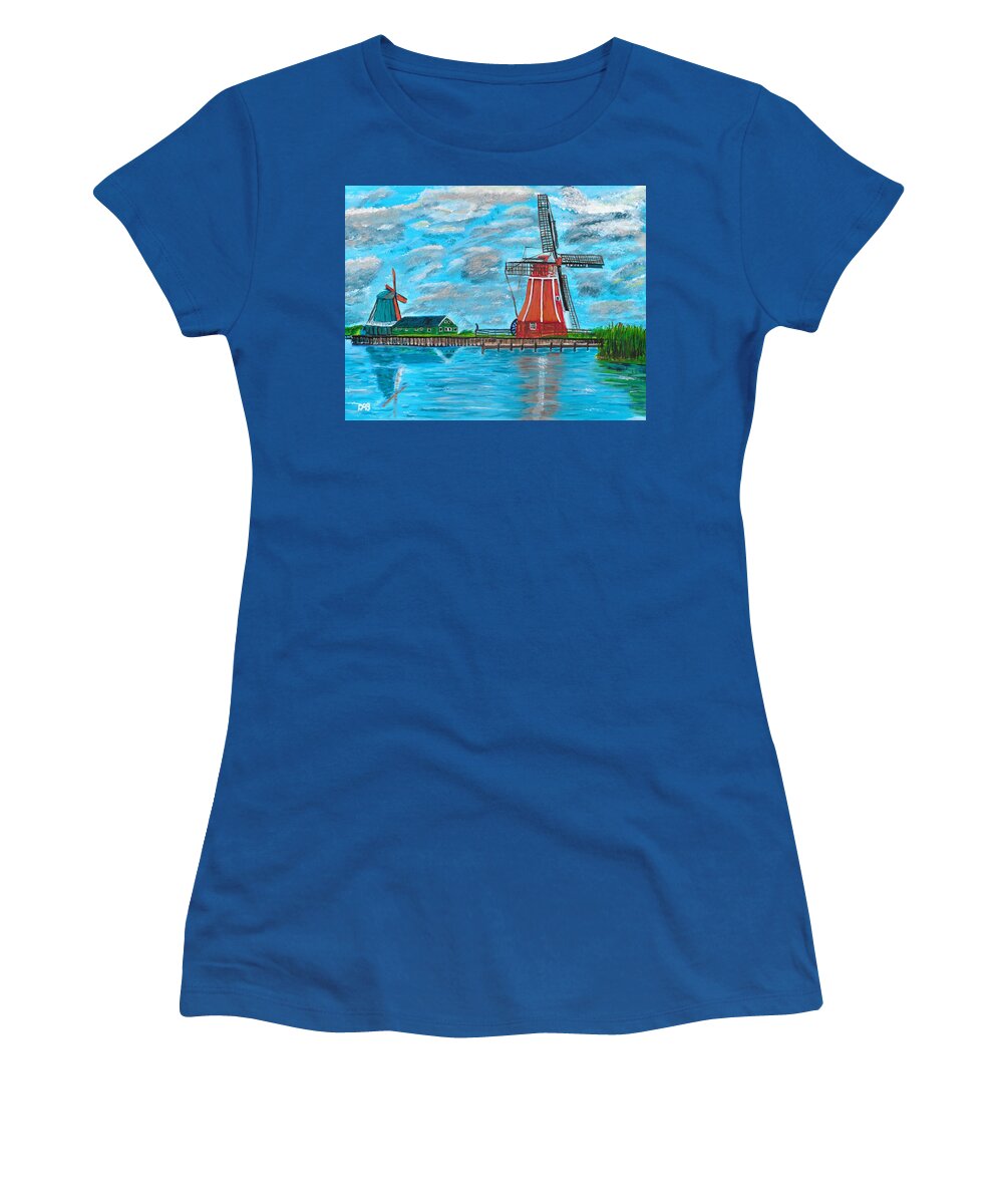 Windmills Women's T-Shirt featuring the painting Windmills by David Bigelow