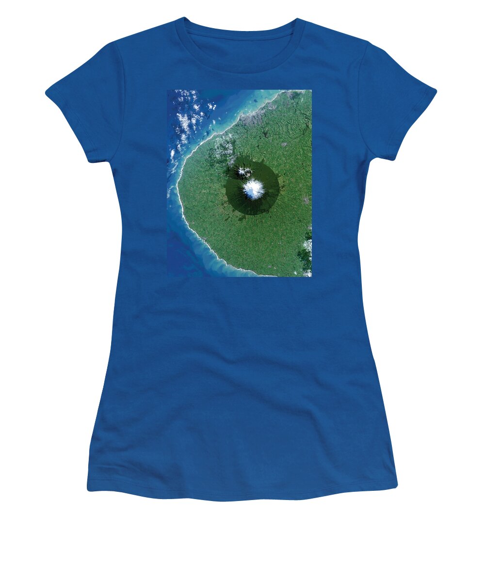 Globe Women's T-Shirt featuring the painting Egmont National Park in New Zealand from Space #2 by Celestial Images