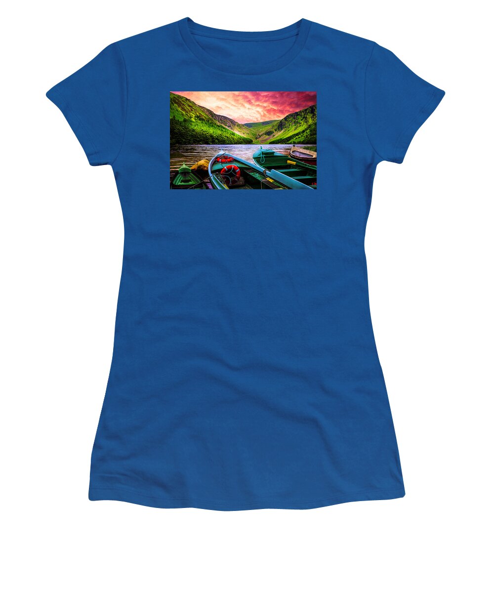 Boats Women's T-Shirt featuring the photograph Admiring the Beauty in the Fading Light by Debra and Dave Vanderlaan
