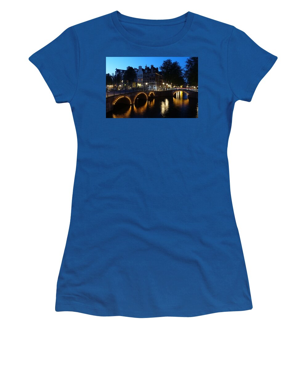 Blue Hour Women's T-Shirt featuring the photograph Blue hour in Amsterdam by Patricia Caron