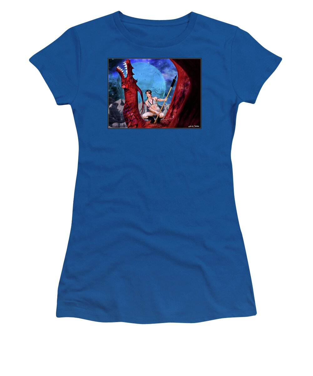 Red Women's T-Shirt featuring the photograph Blue Moon And Red Dragon by Jon Volden