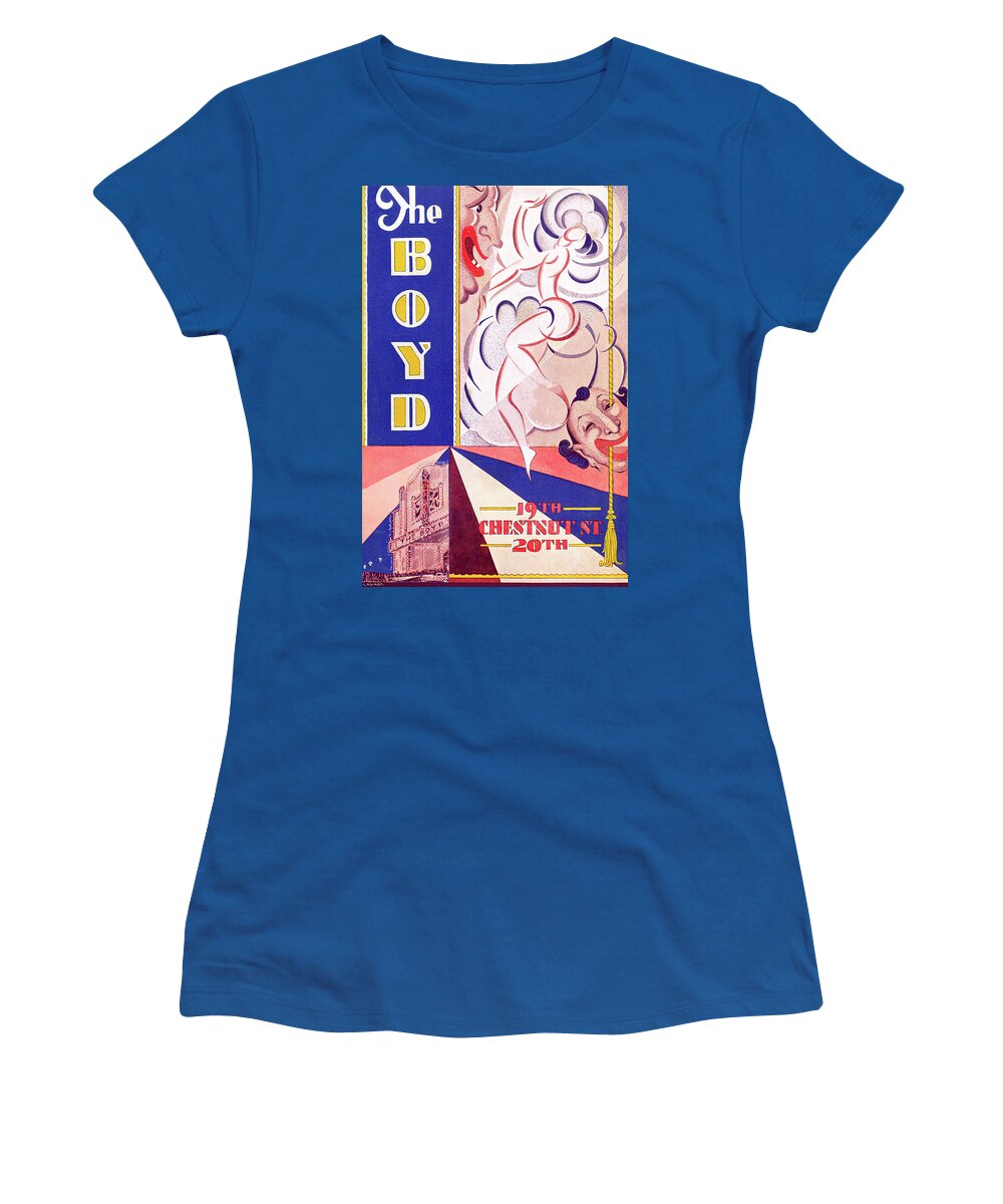 Boyd Theatre Women's T-Shirt featuring the mixed media Boyd Theatre Playbill Cover by Lau Art