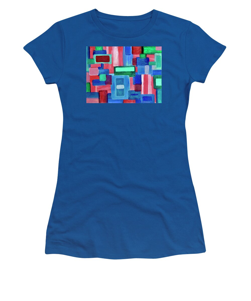 Abstract Rectangles City Traffic Movement Women's T-Shirt featuring the painting City Traffic by Thomas Santosusso