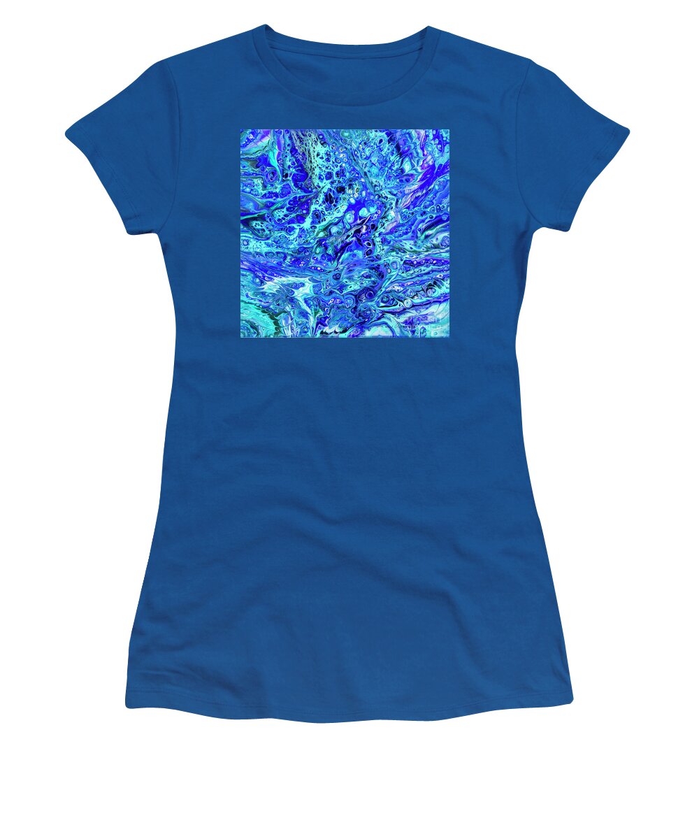 Poured Acrylics Women's T-Shirt featuring the painting Dream in Purple and Green by Lucy Arnold