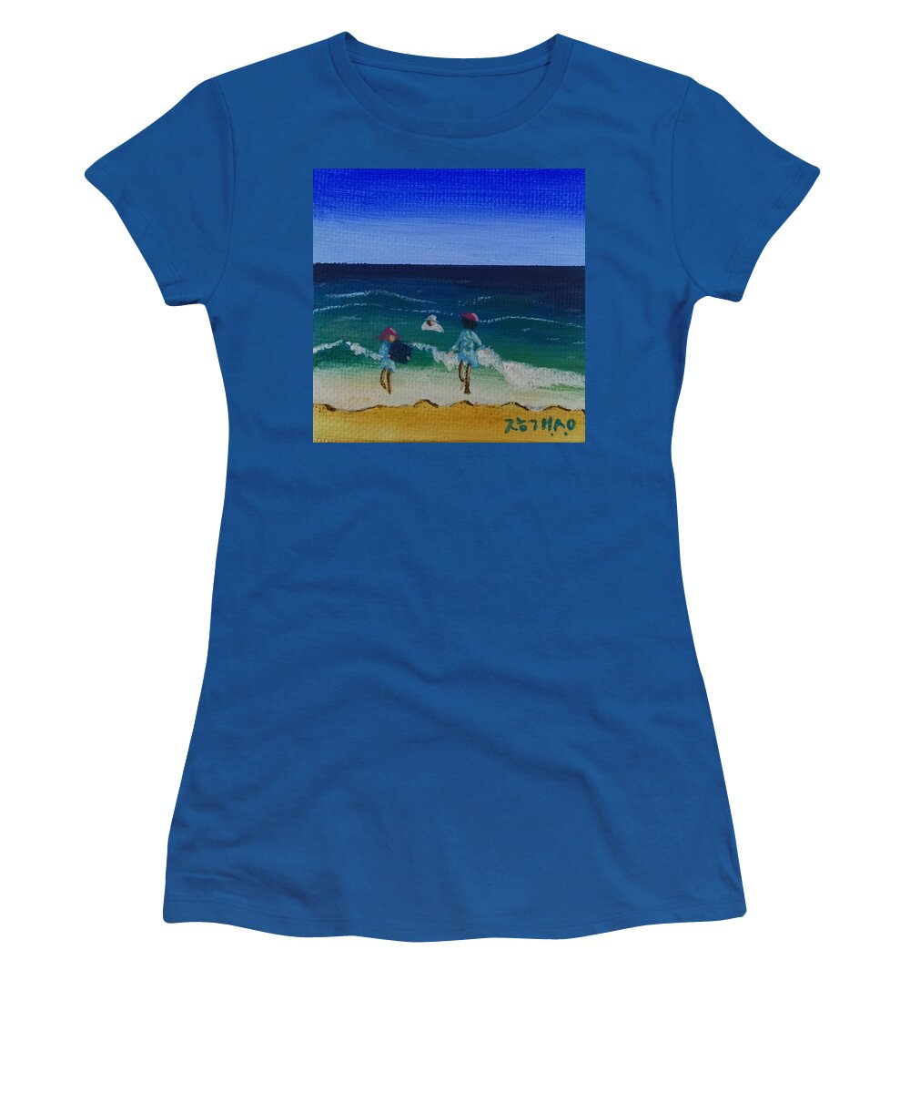 Ocean Painting Women's T-Shirt featuring the painting Family Vacation 1 by Helian Cornwell