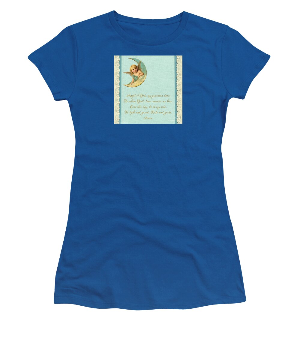 Guardian Angel Prayer in Gold Script Women's T-Shirt by Rose