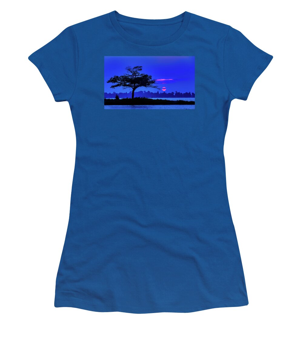 Cherry Red Sunset Women's T-Shirt featuring the photograph Higgins Lake Cherry Red Sunset by Joe Holley