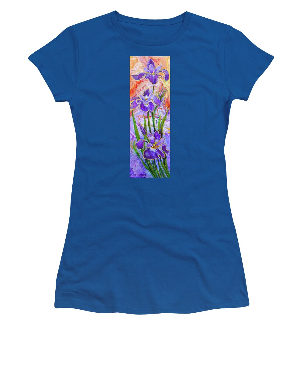 Flowers Women's T-Shirt featuring the painting Iris Pour by Pat St Onge
