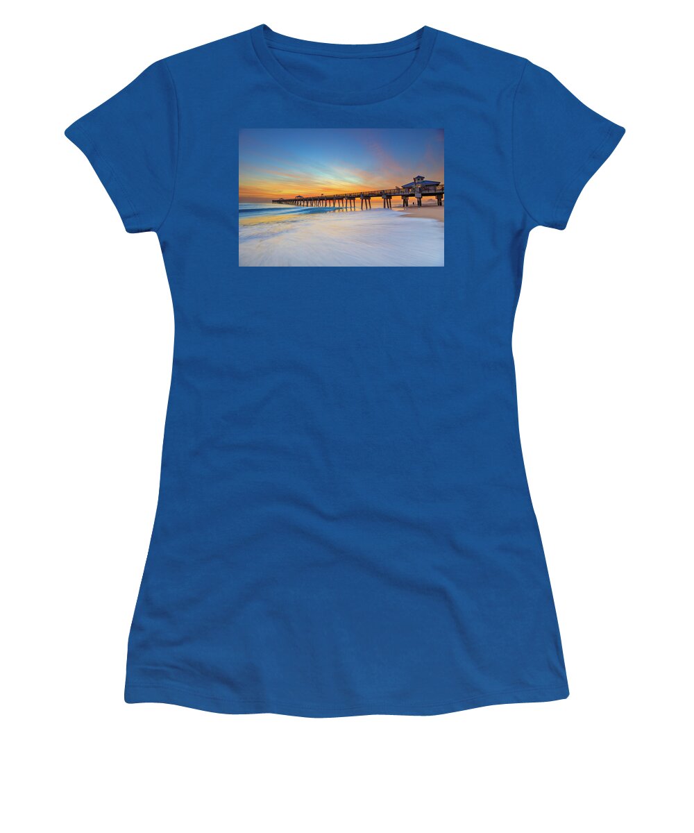 Juno Beach Women's T-Shirt featuring the photograph Juno Beach Pier November 26 2018 Sunrise by Kim Seng