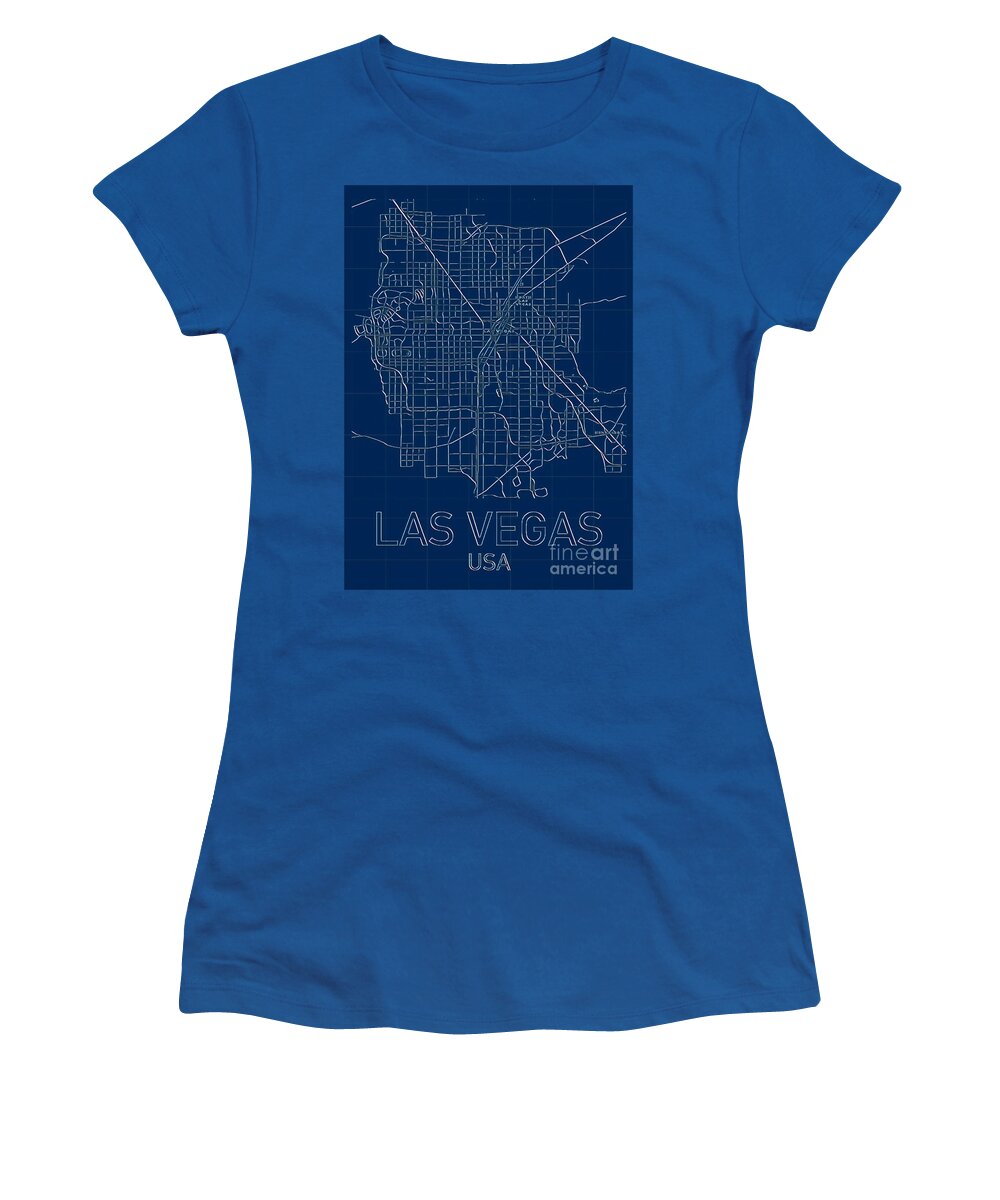 Las Vegas Women's T-Shirt featuring the digital art Las Vegas Blueprint City Map by HELGE Art Gallery