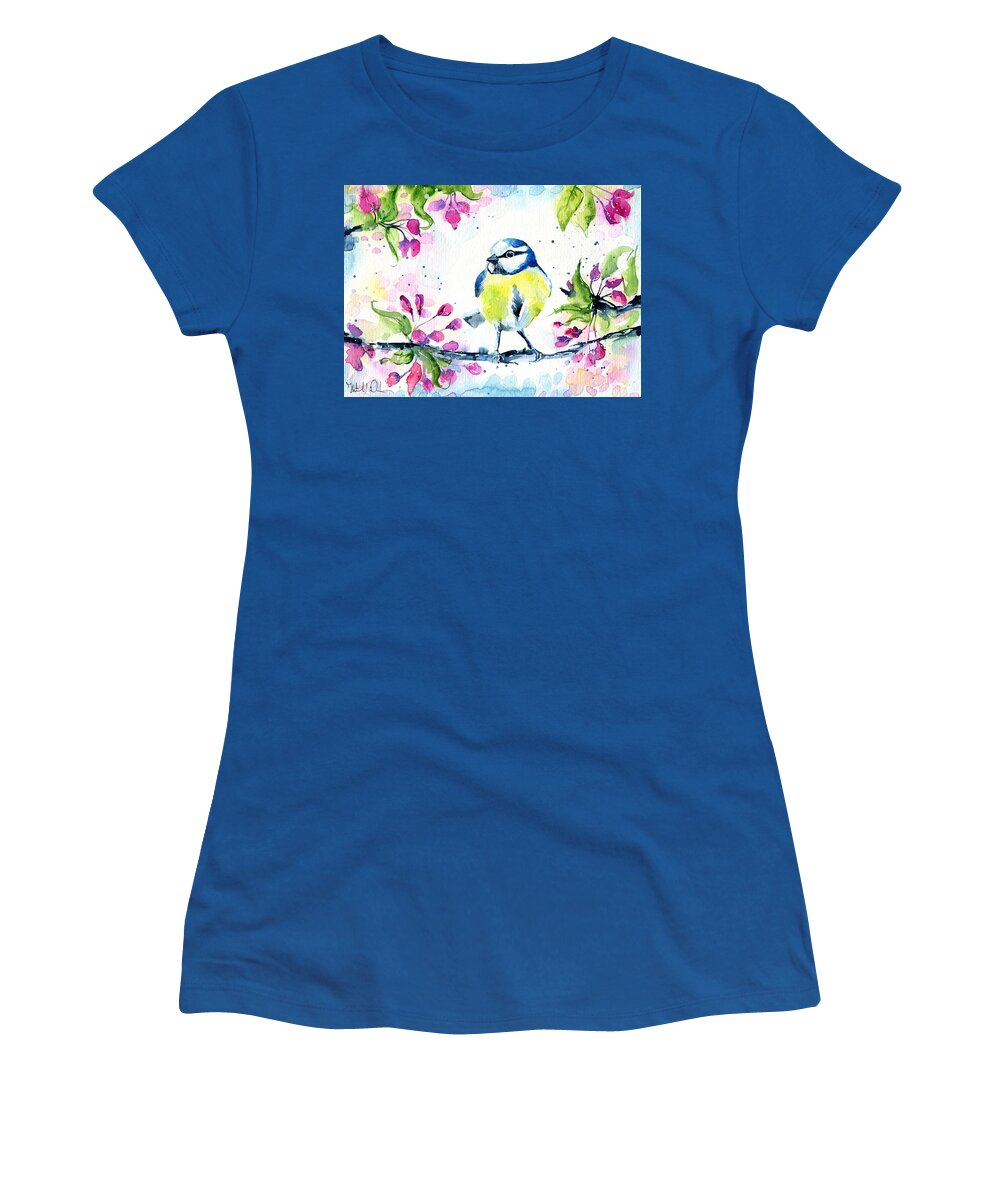 Tit Women's T-Shirt featuring the painting Little Tit by Dora Hathazi Mendes
