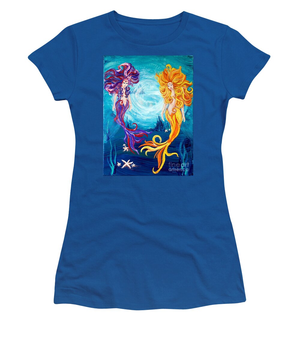 Mermaid Women's T-Shirt featuring the painting Mermaids by Maria Martinez