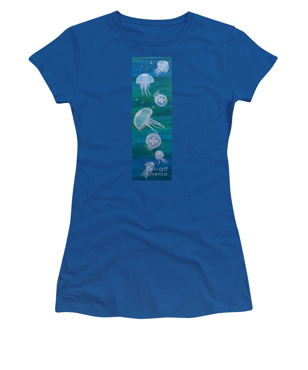 Moon Jellyfish Women's T-Shirt featuring the painting Moon Jellyfish by Elizabeth Mauldin