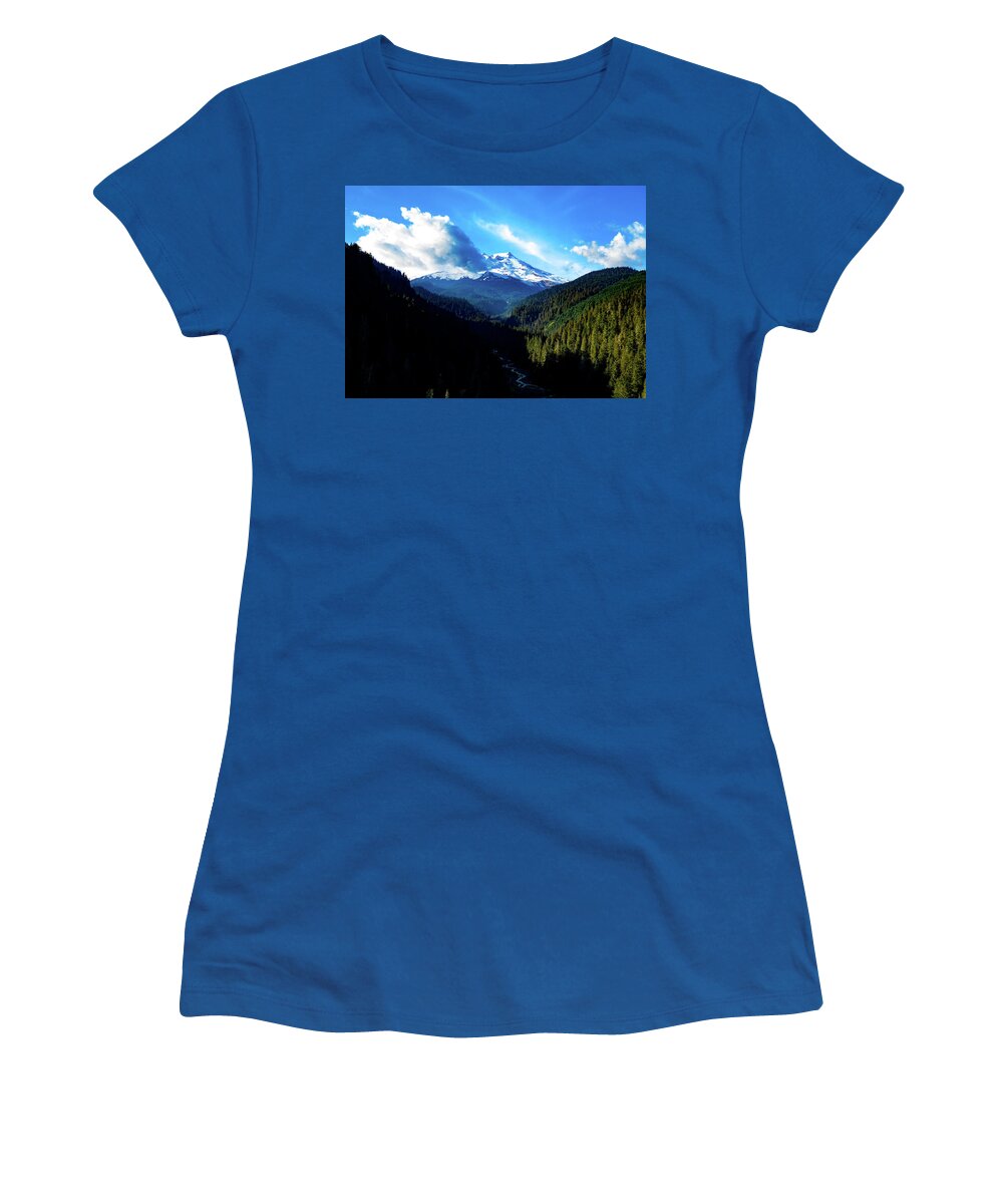 Steve Bunch Women's T-Shirt featuring the photograph Mount Baker in the summer snow capped by Steve Bunch