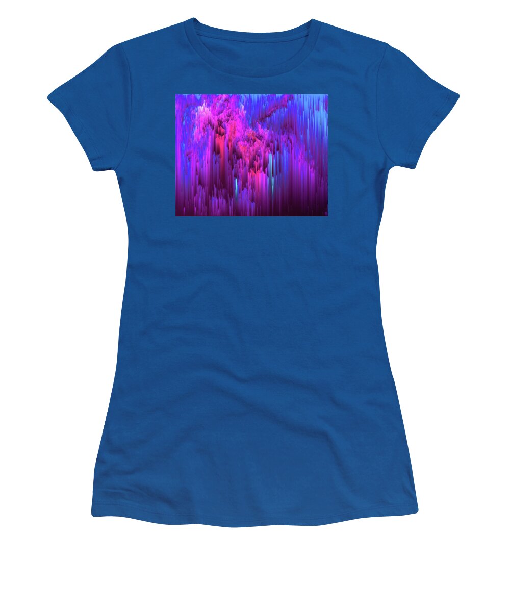 Glitch Women's T-Shirt featuring the digital art Outrun the Mist - Abstract Glitch Pixel Art by Jennifer Walsh