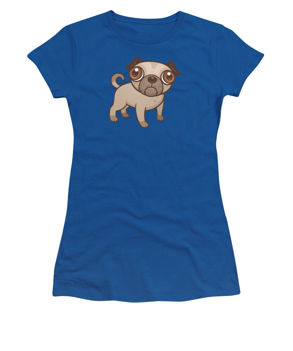 Brown Women's T-Shirt featuring the digital art Pug Puppy Cartoon by John Schwegel
