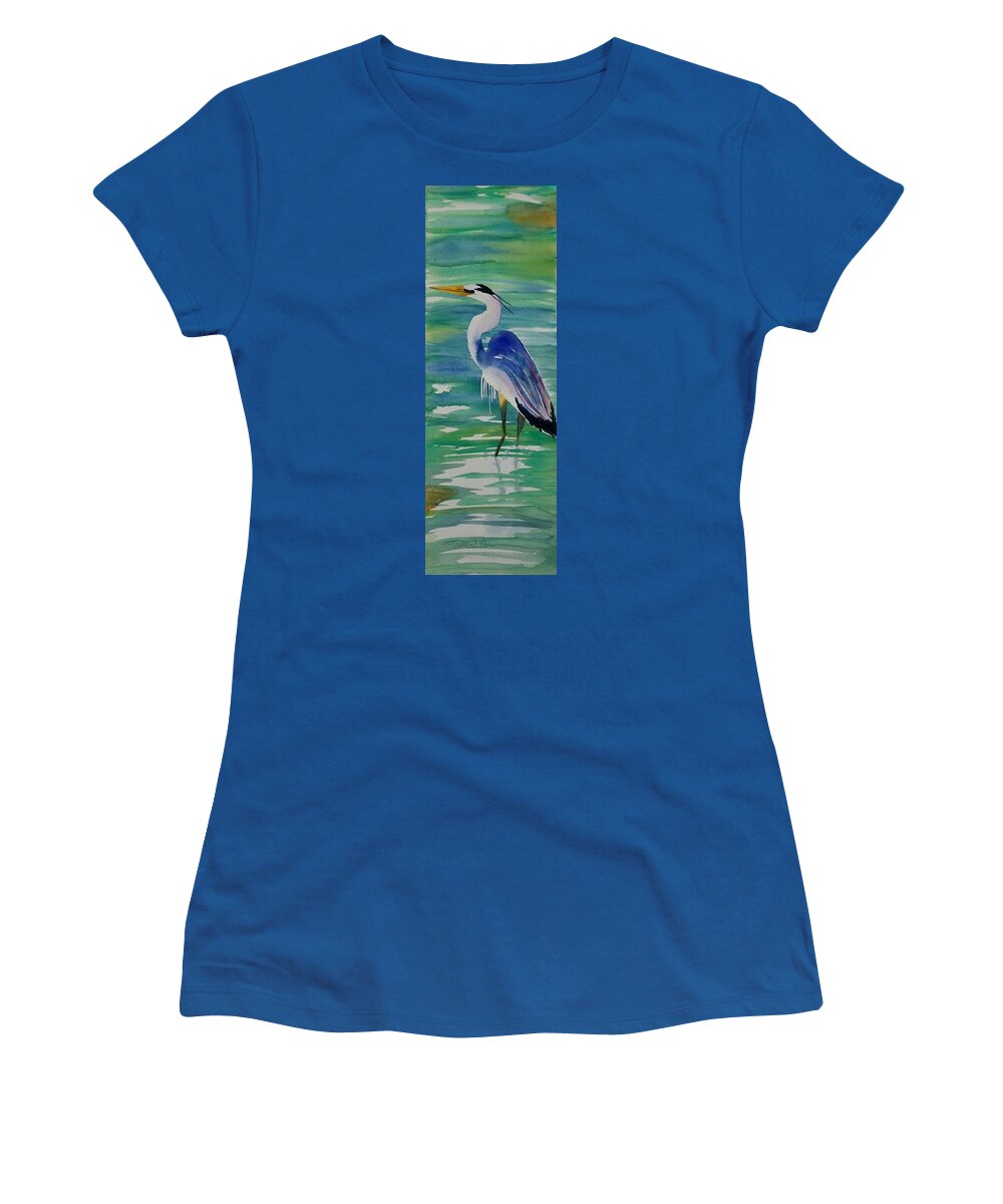 Blue Heron Women's T-Shirt featuring the painting Sir Blue by Ann Frederick