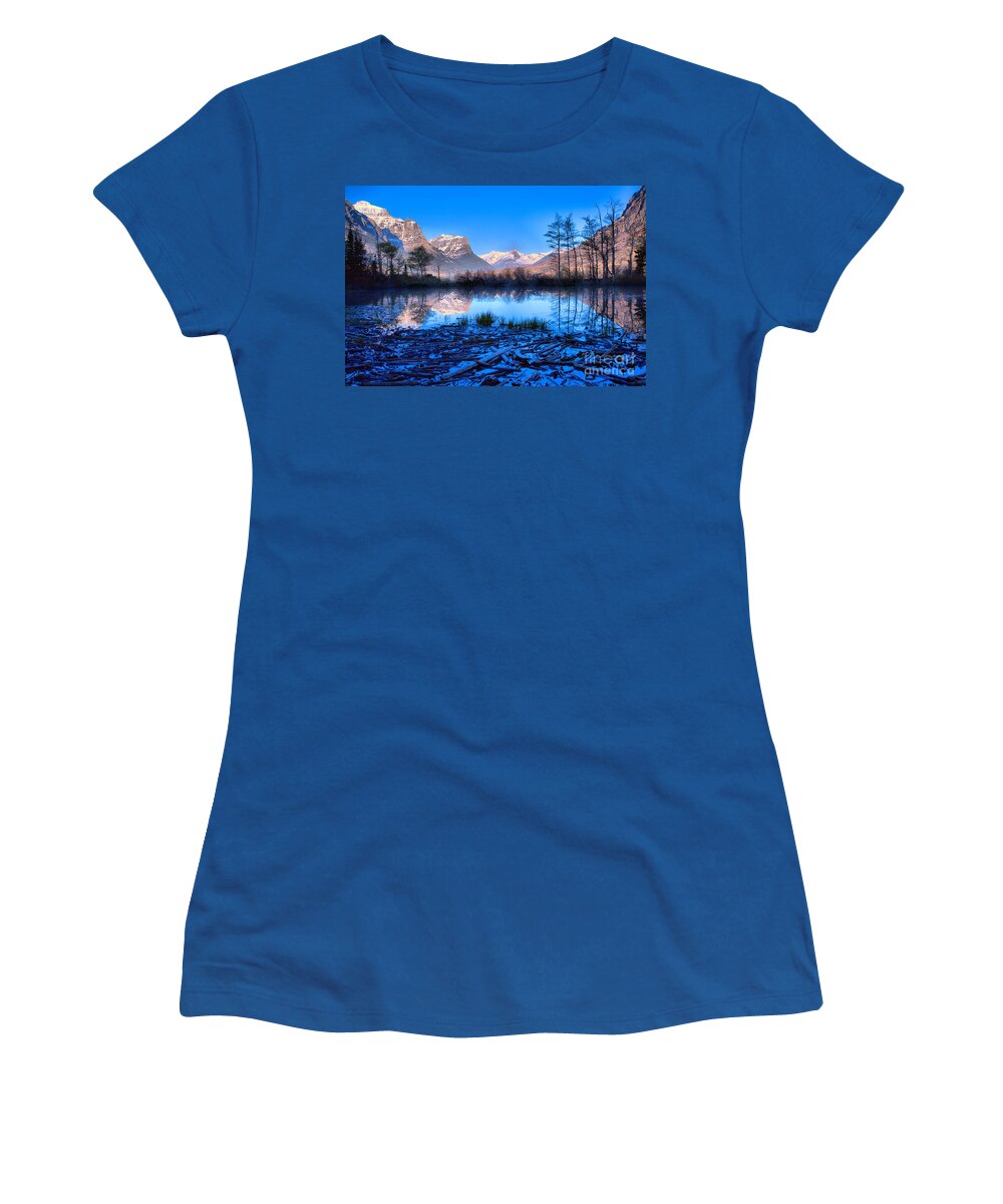 St Mary Women's T-Shirt featuring the photograph St Mary Driftwood Pond Reflections by Adam Jewell