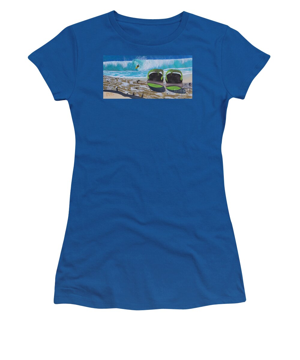 Surf's Up Women's T-Shirt featuring the painting Surf's Up, Sandals Down by Elizabeth Dale Mauldin