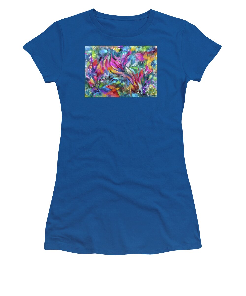 Colorful Abstract Women's T-Shirt featuring the digital art Under the Reef by Jean Batzell Fitzgerald