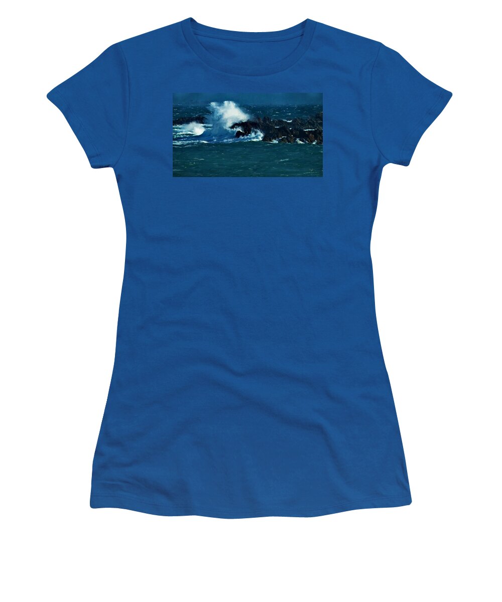 Waves Women's T-Shirt featuring the digital art Waves On The Rocks by Russ Harris