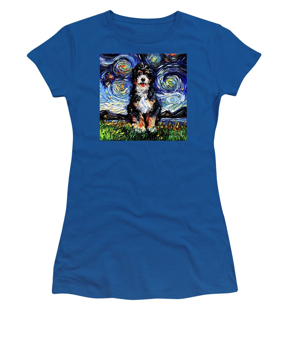 Bernedoodle Women's T-Shirt featuring the painting Bernedoodle by Aja Trier