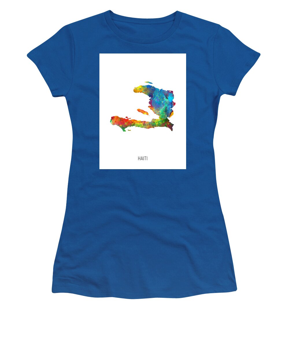 Haiti Women's T-Shirt featuring the digital art Haiti Watercolor Map #1 by Michael Tompsett