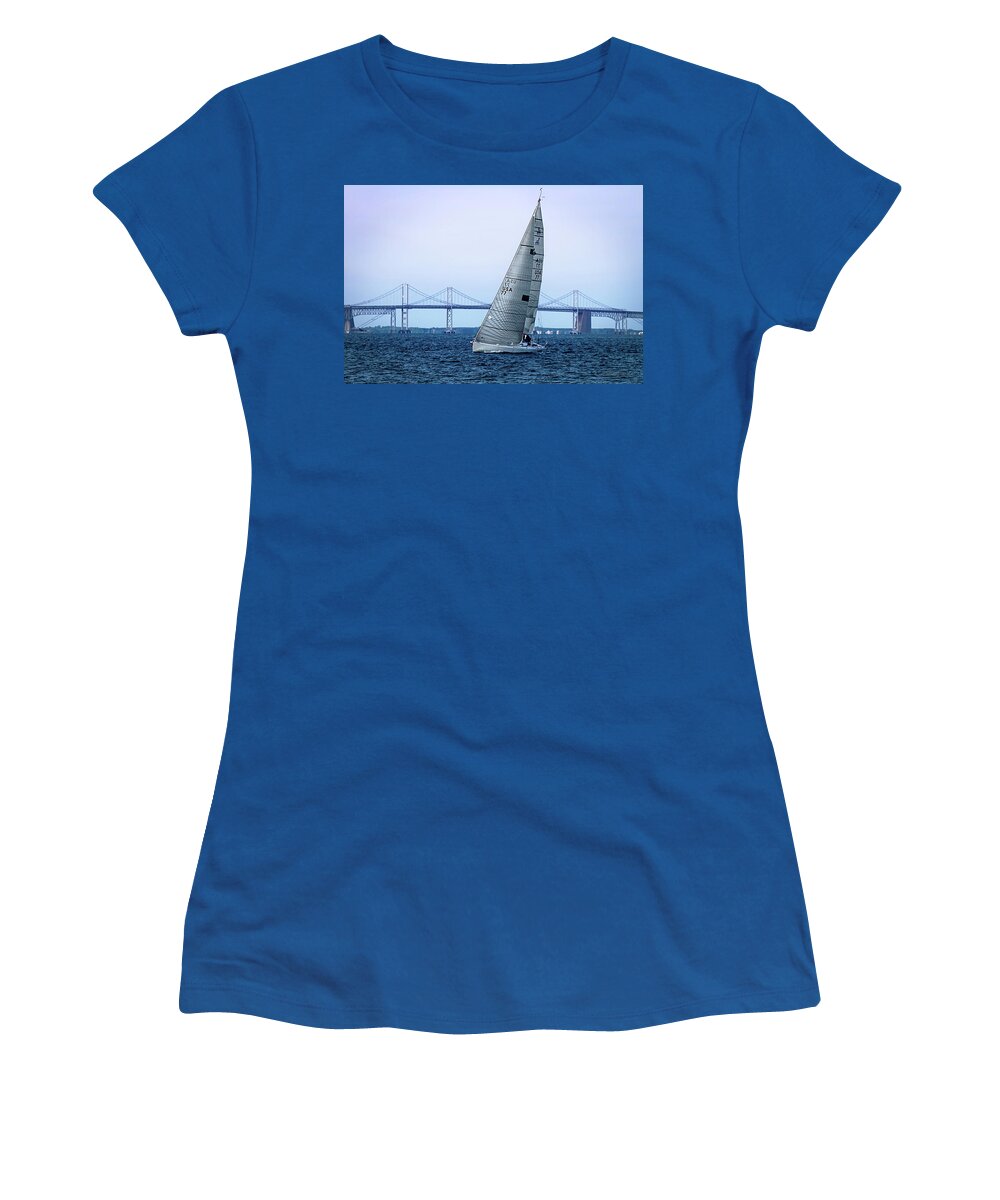 Color Women's T-Shirt featuring the photograph Sailing at Dusk -2 #1 by Alan Hausenflock