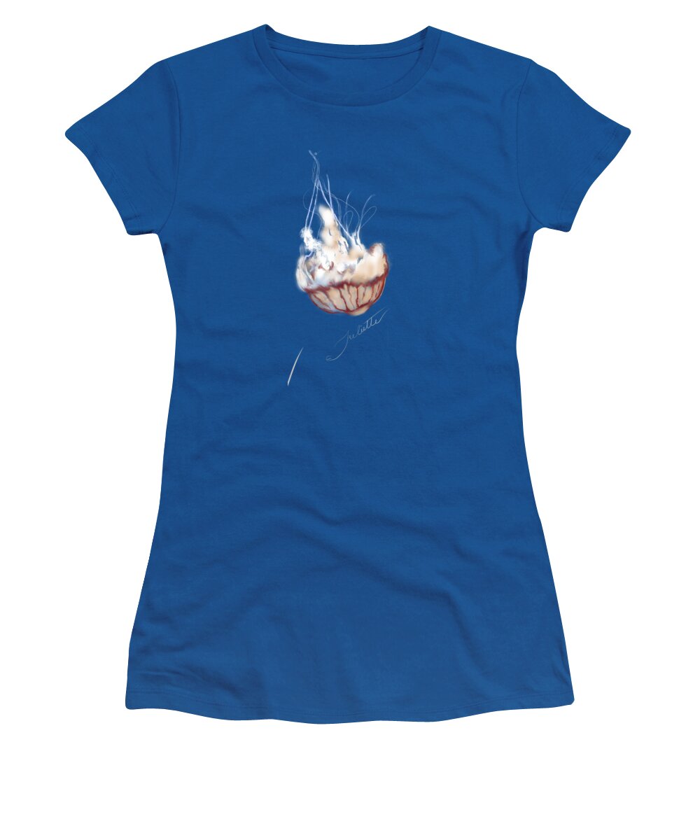 Jellyfish Women's T-Shirt featuring the digital art Under the Blue by Juliette Becker