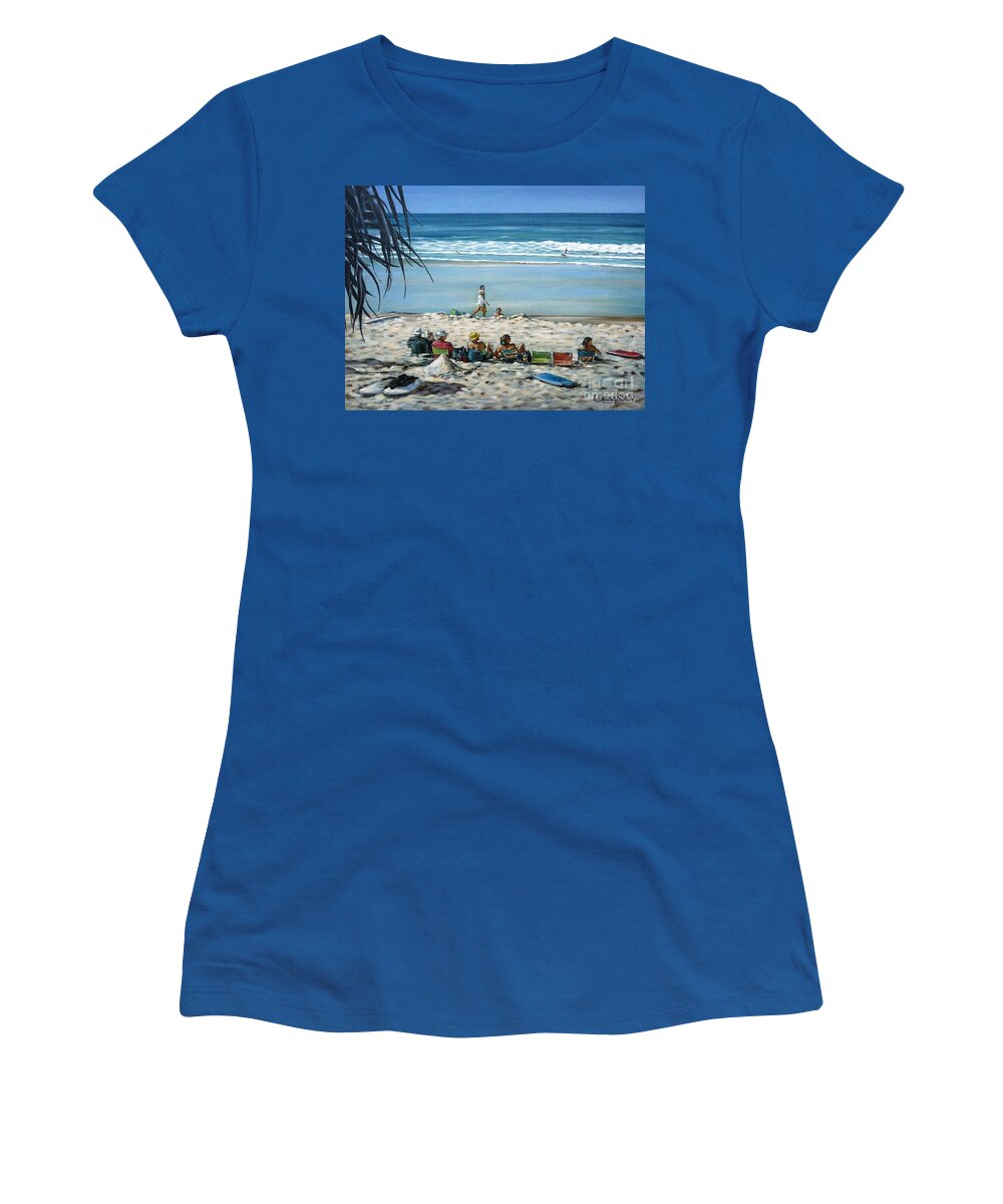 Beach Women's T-Shirt featuring the painting Burleigh Beach 220909 #2 by Selena Boron