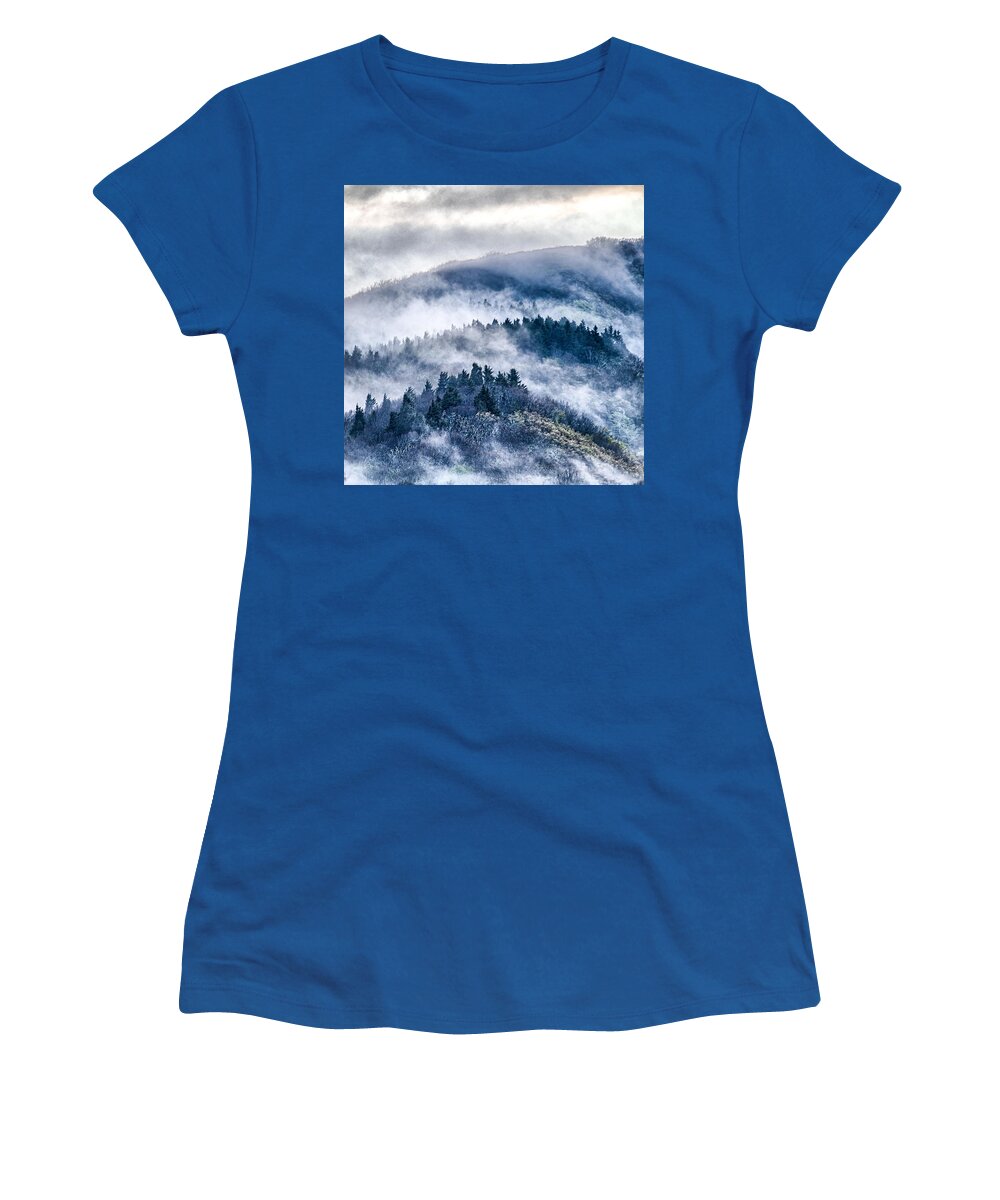 Cowee Women's T-Shirt featuring the photograph Early morning sunrise over blue ridge mountains #3 by Alex Grichenko