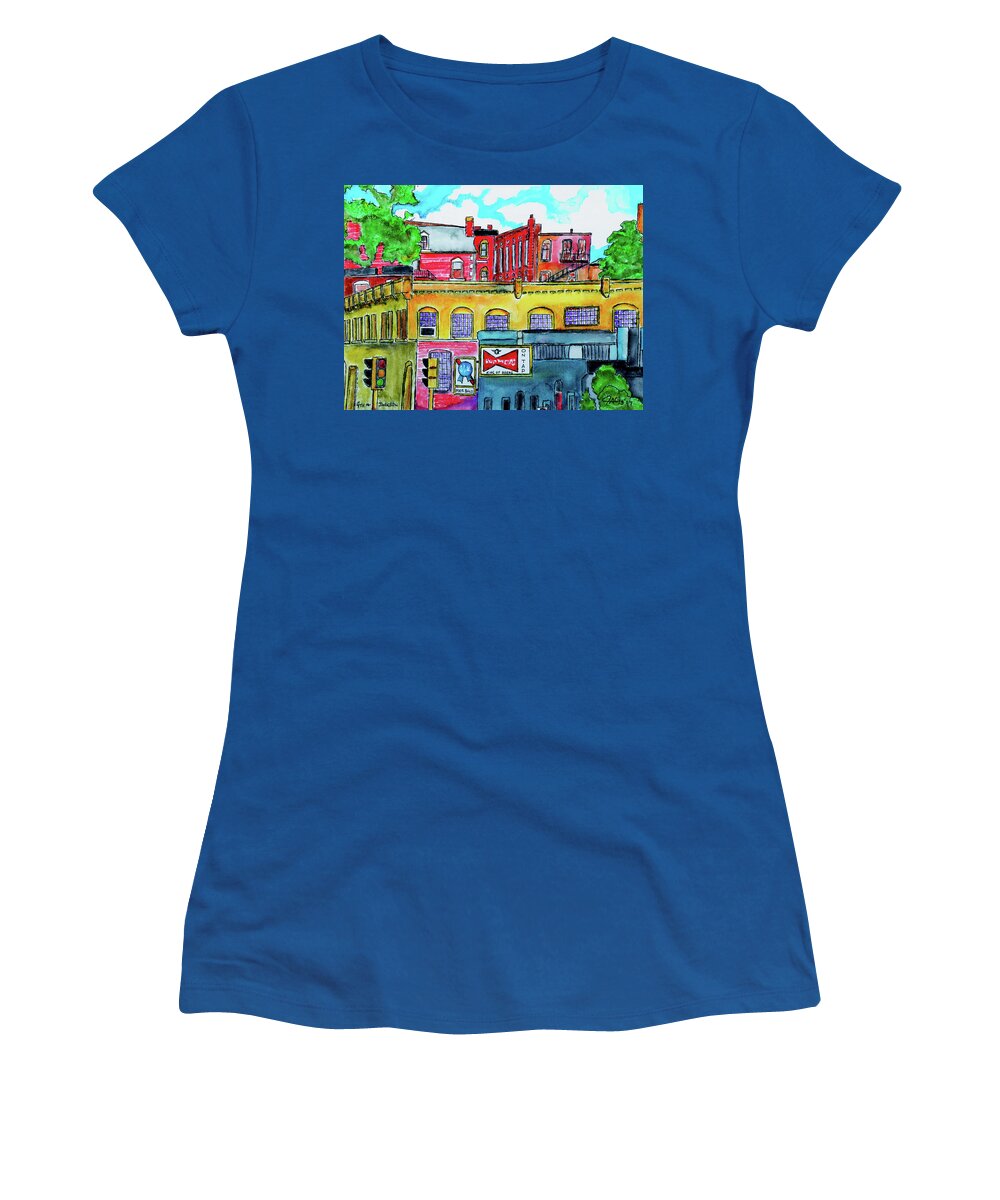 Art Of The Gypsy Women's T-Shirt featuring the painting 4th And Jackson Topeka Kansas 1974 by J A George AKA The GYPSY